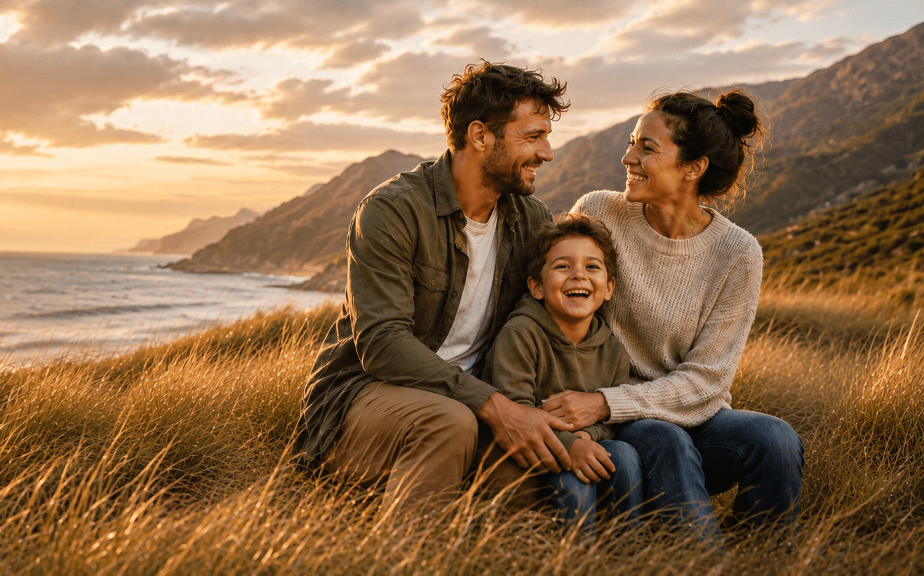 A family spending time together near the New Zealand coast