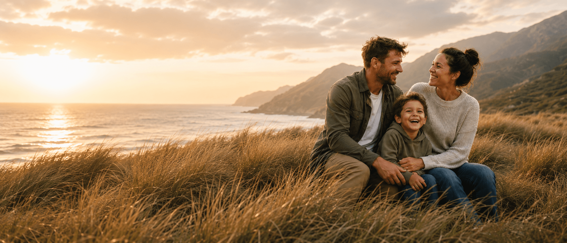 A family spending time together near the New Zealand coast